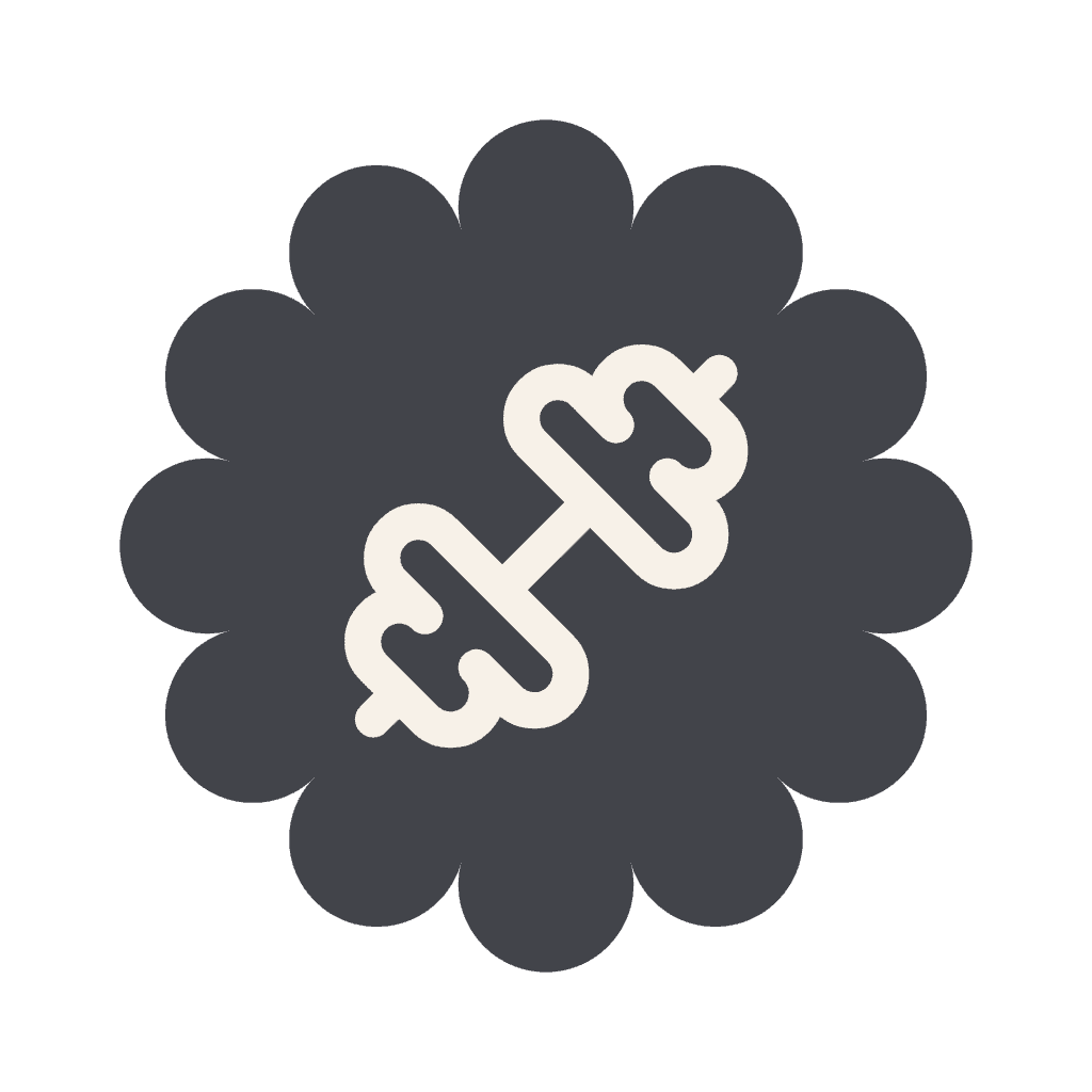 Abstract dark gray flower-shaped background with a white DNA double helix icon in the center, representing genetics.
