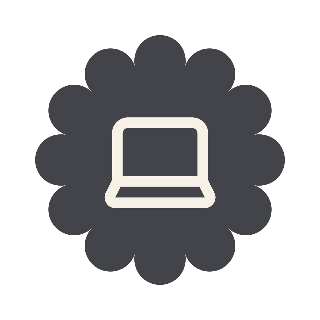 Cloud computing icon with a laptop in the center. Tech symbol for cloud services or storage.